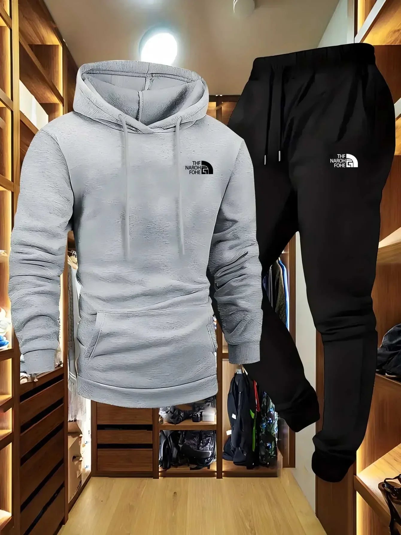 Fato de Treino Masculino Casual com Capuz – Sweatshirt e Calças com Bolsos