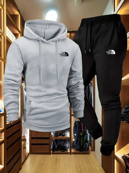 Fato de Treino Masculino Casual com Capuz – Sweatshirt e Calças com Bolsos